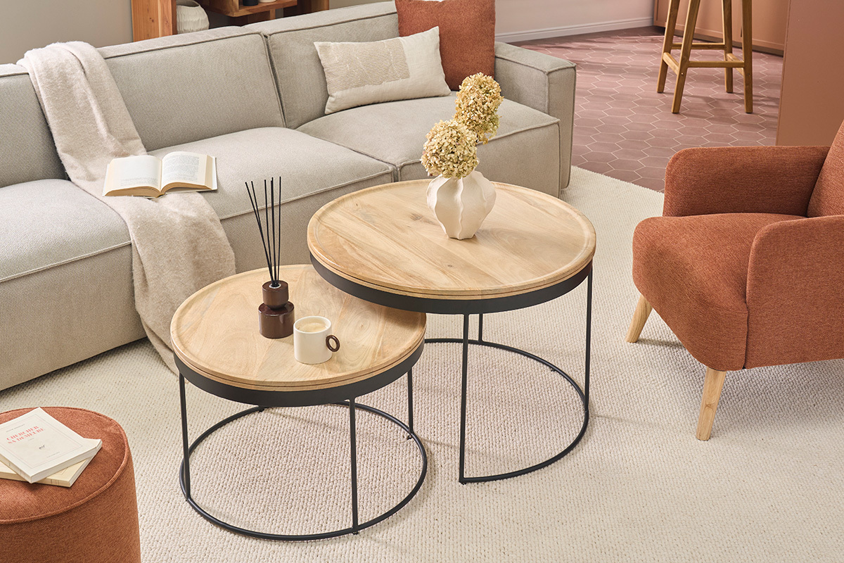 Tavolini bassi a scomparsa mango e metallo LEDGE