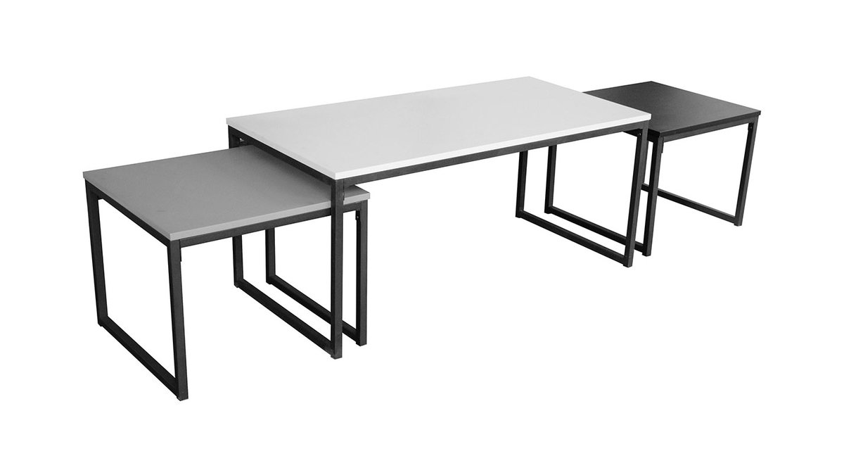 Tavolini bassi a scomparsa Nero Grigio e Bianco laccati con gambe in metallo lotto di 3 TRIOZ