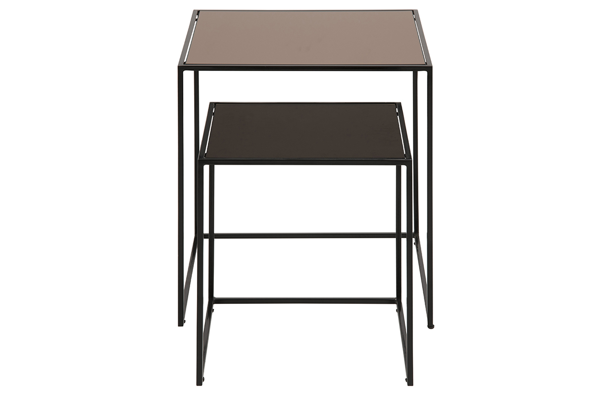 Tavolini bassi a scomparsa quadrati bronzo e vetro fum� (gruppo di 2) POMPEI