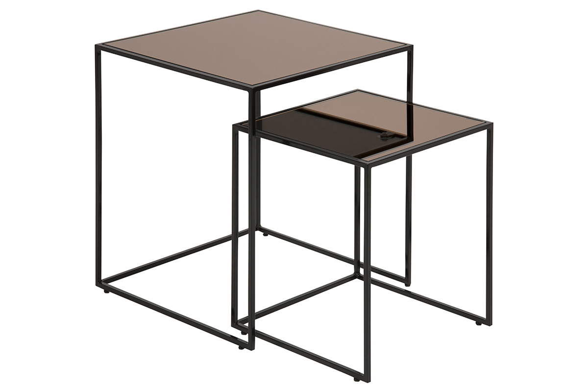 Tavolini bassi a scomparsa quadrati bronzo e vetro fum� (gruppo di 2) POMPEI