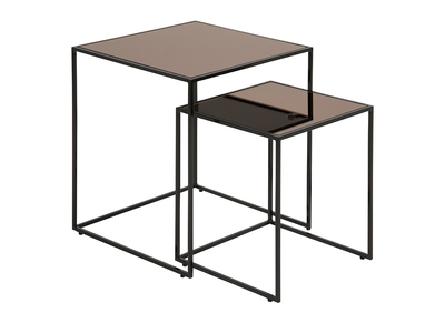 Tavolini bassi a scomparsa quadrati bronzo e vetro fum&eacute; (gruppo di 2) POMPEI