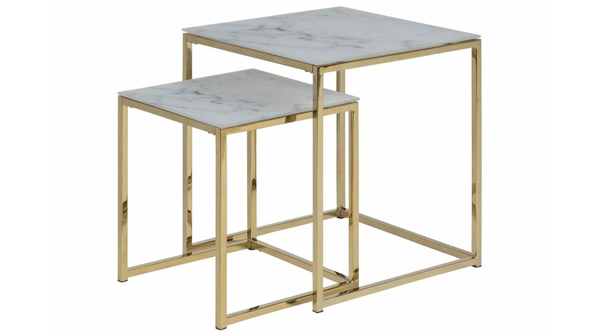 Tavolini bassi a scomparsa quadrati effetto marmo e piedi in metallo SILAS