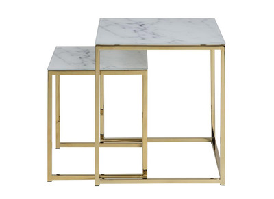 Tavolini bassi a scomparsa quadrati effetto marmo e piedi in metallo SILAS