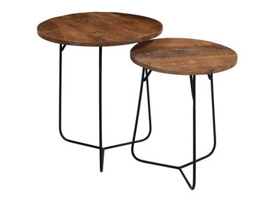 Tavolini bassi a scomparsa rotondi in acacia e metallo AQUILA