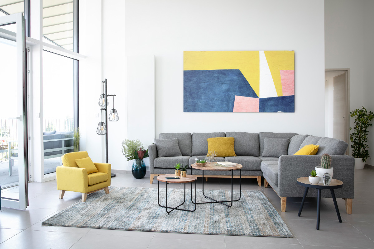 Tavolini bassi a scomparsa rotondi in legno e metallo nero (gruppo di 2) CROSS