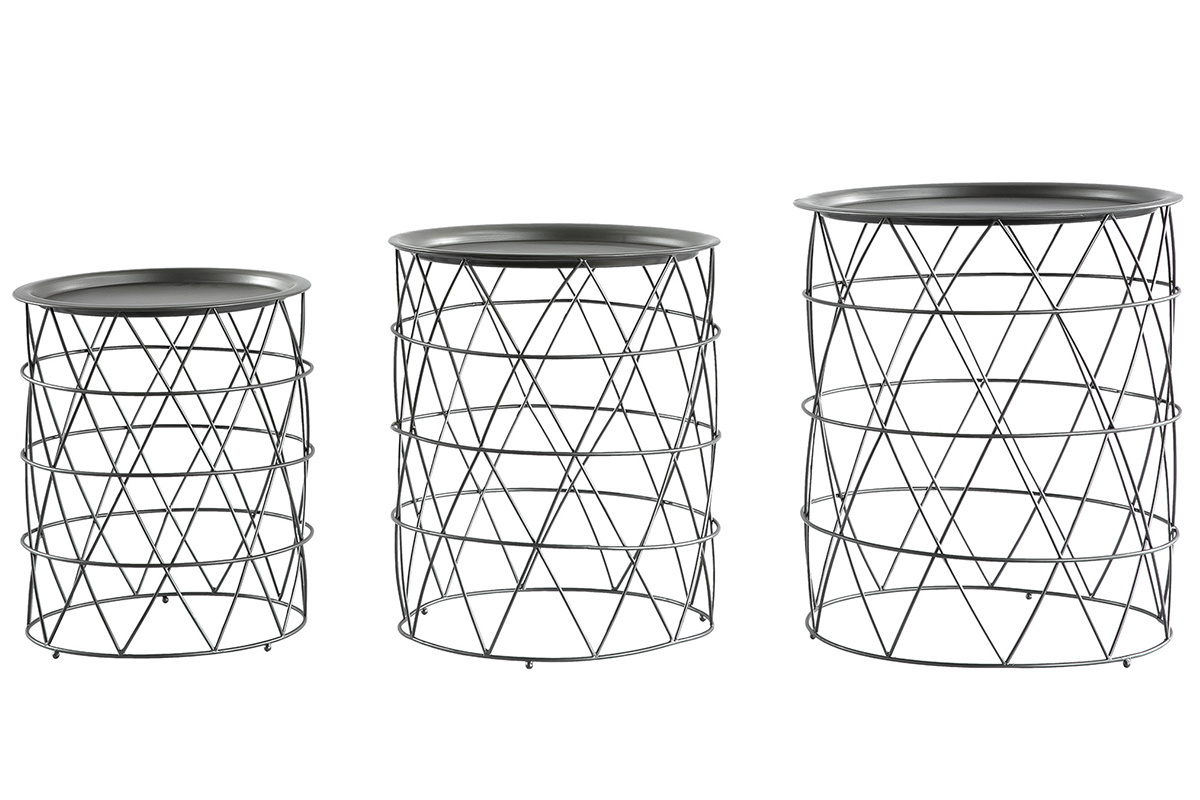 Tavolini bassi con piatto amovibile in acciaio nero (lotto di 3) TREKEN