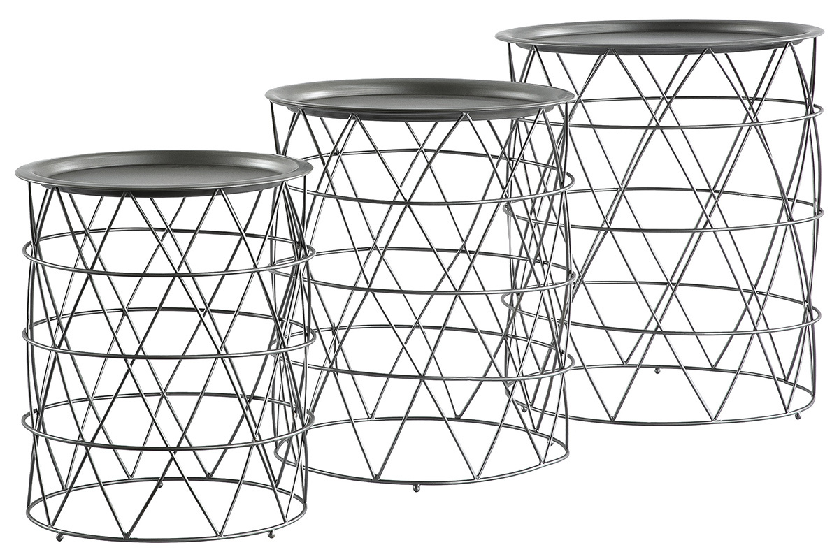 Tavolini bassi con piatto amovibile in acciaio nero (lotto di 3) TREKEN