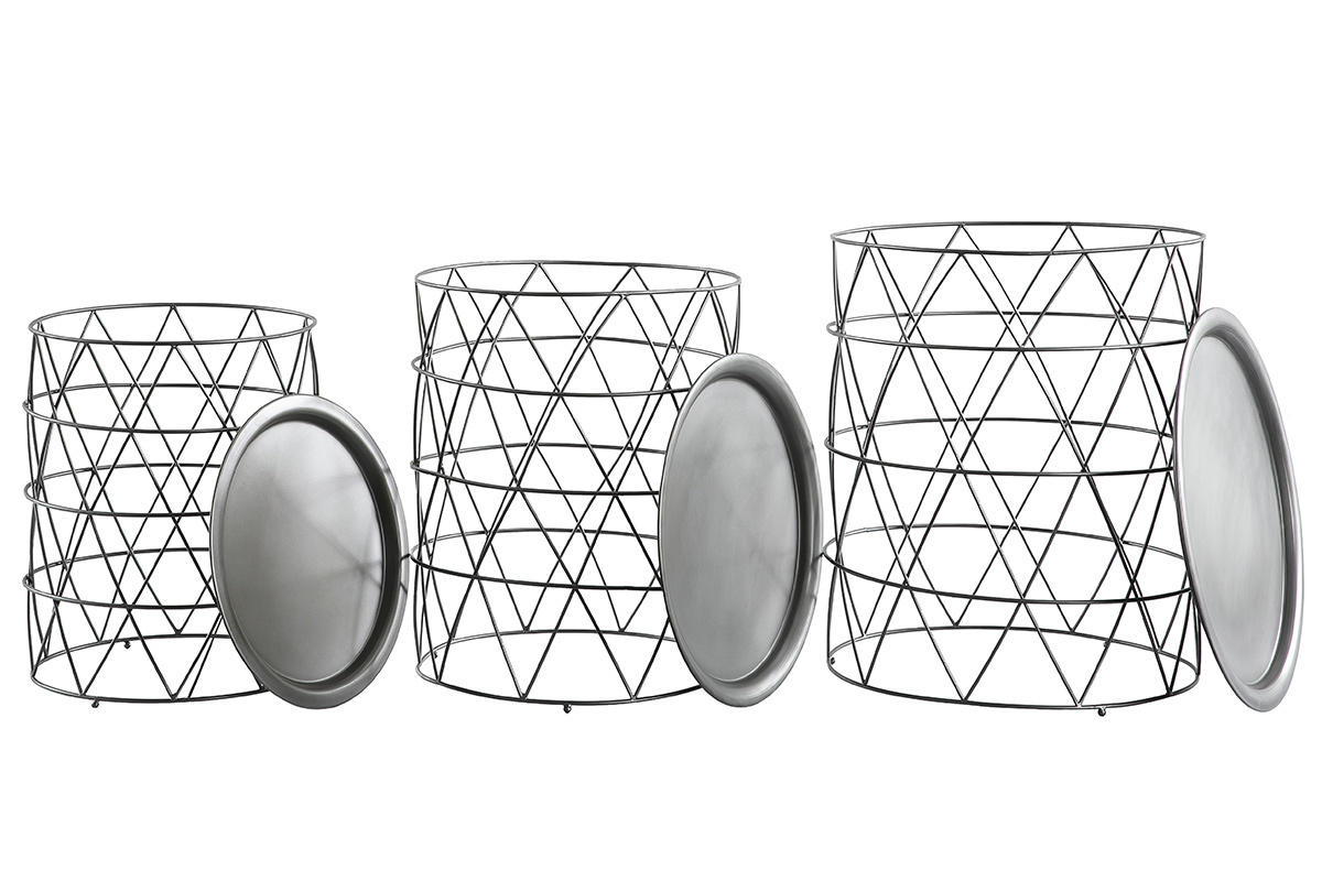 Tavolini bassi con piatto amovibile in acciaio nero (lotto di 3) TREKEN