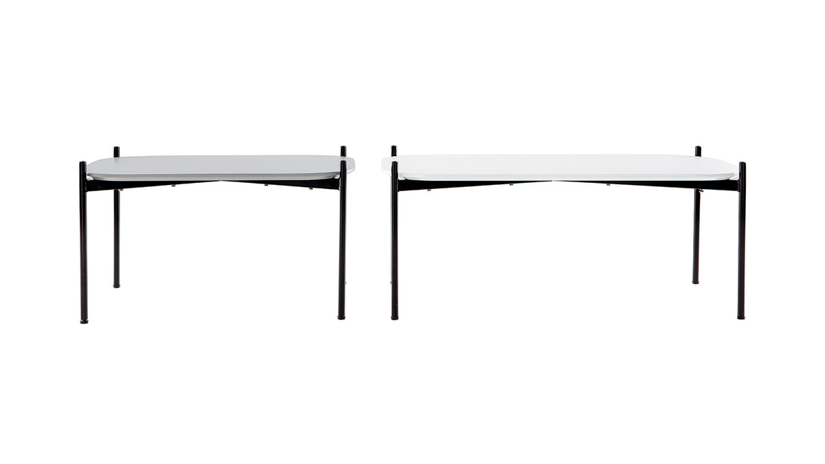 Tavolini bassi design dimensioni 100 e 75 cm Bianco/Grigio piedi in metallo lotto di 2 SEGA