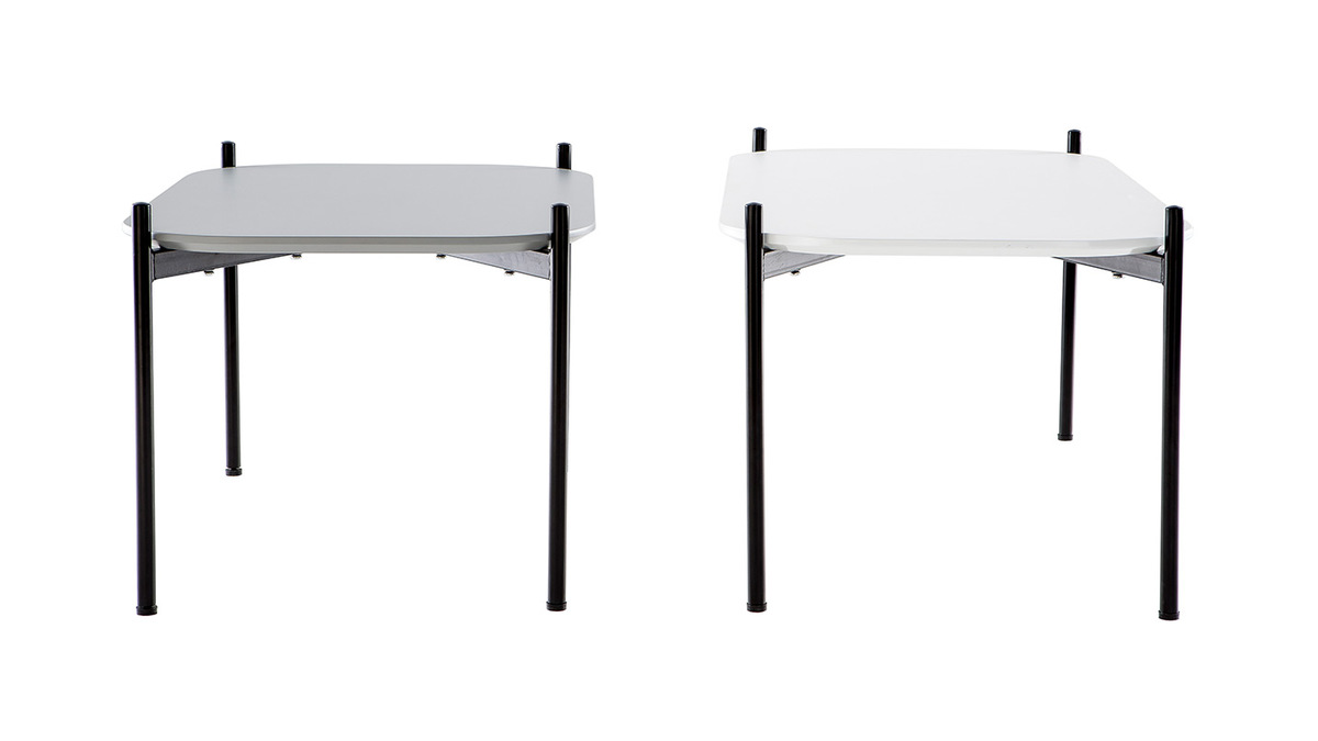 Tavolini bassi design dimensioni 100 e 75 cm Bianco/Grigio piedi in metallo lotto di 2 SEGA