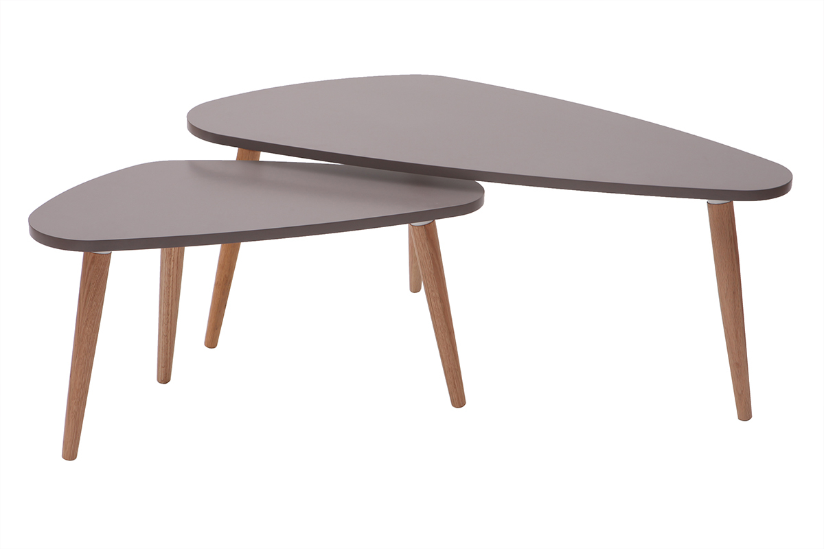 Tavolini bassi design grigi chiari e legno naturale ARTIK