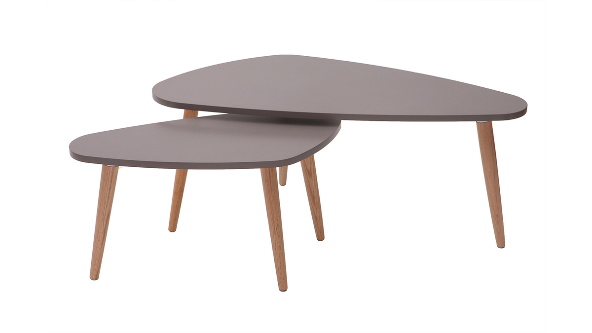 Tavolini bassi design grigi chiari e legno naturale ARTIK