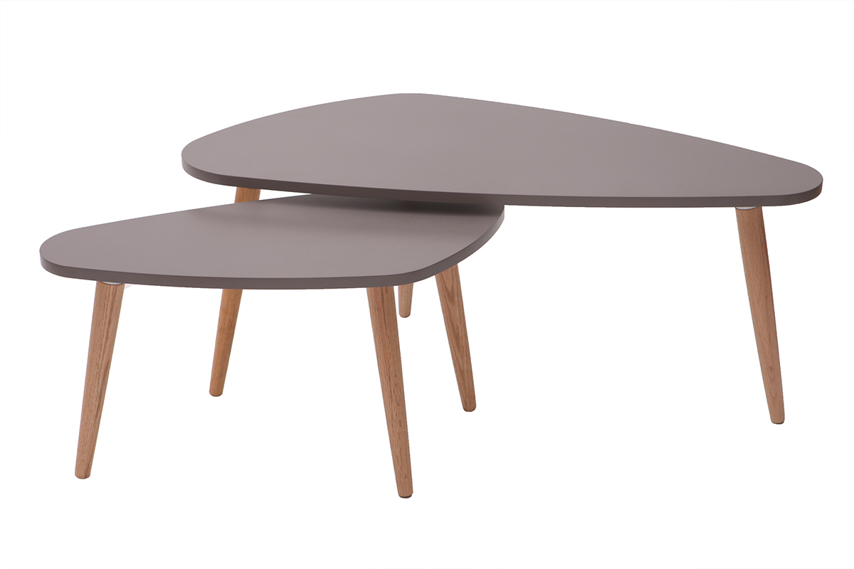 Tavolini bassi design grigi chiari e legno naturale ARTIK