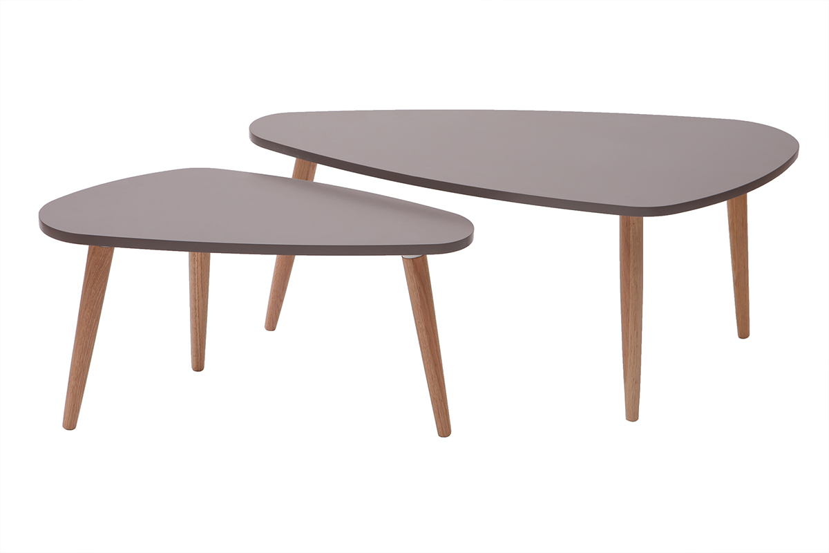 Tavolini bassi design grigi chiari e legno naturale ARTIK