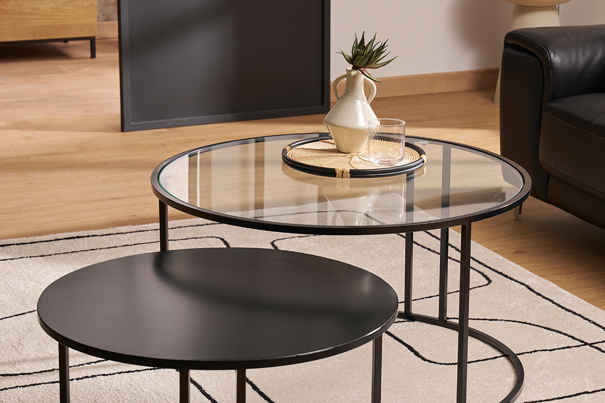 Tavolini bassi di design TAHL in vetro e metallo