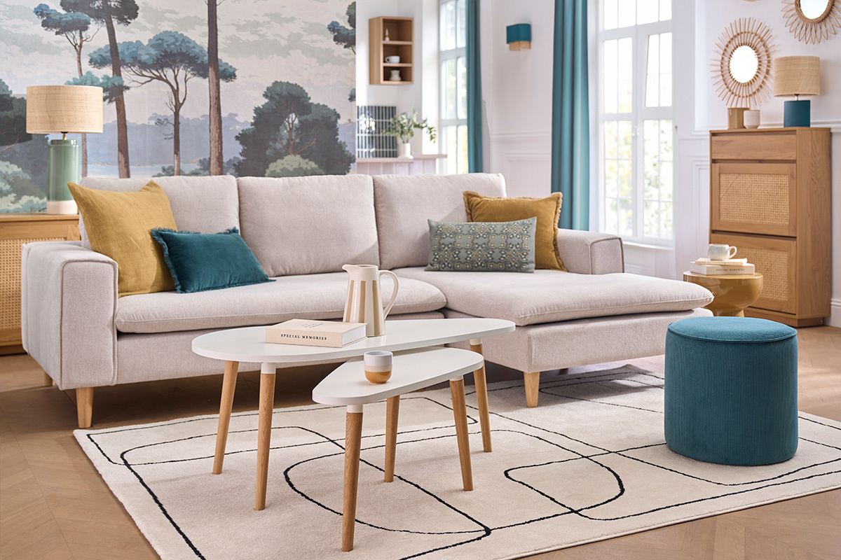 Tavolini bassi estraibili scandinavi bianchi e leno chiaro (set di 2) ARTIK
