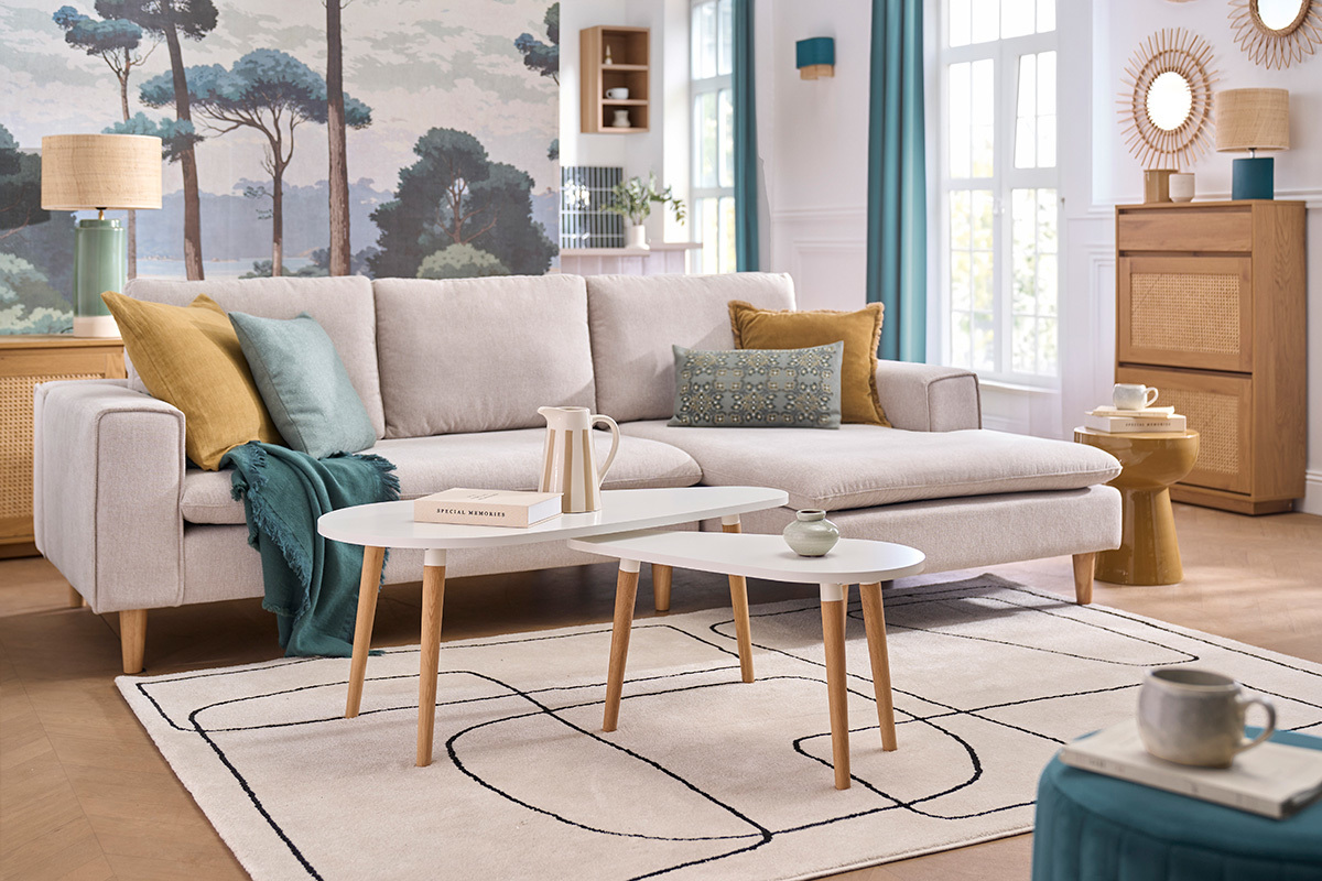 Tavolini bassi estraibili scandinavi bianchi e leno chiaro (set di 2) ARTIK