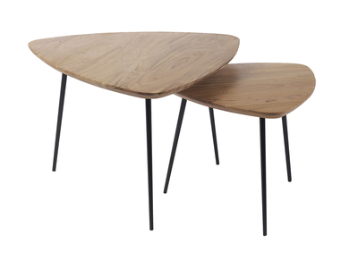 Tavolini bassi in legno massello e metallo nero (set di 2) STONES