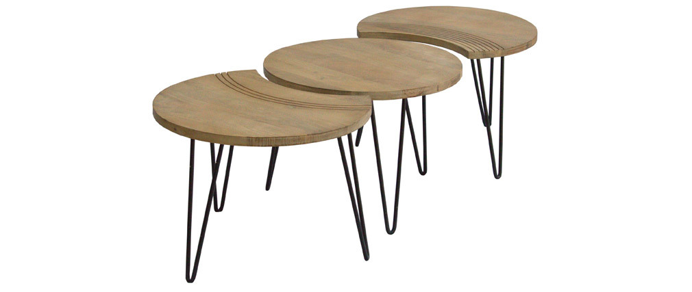 Tavolini bassi incisi mango e metallo nero (gruppo di 3) VIBES