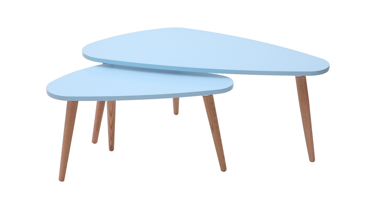 Tavolini bassi scandinavi blu laguna e legno chiaro ARTIK
