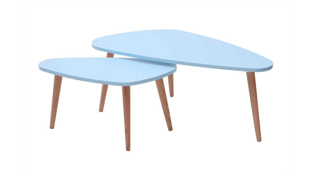 Tavolini bassi scandinavi blu laguna e legno chiaro ARTIK