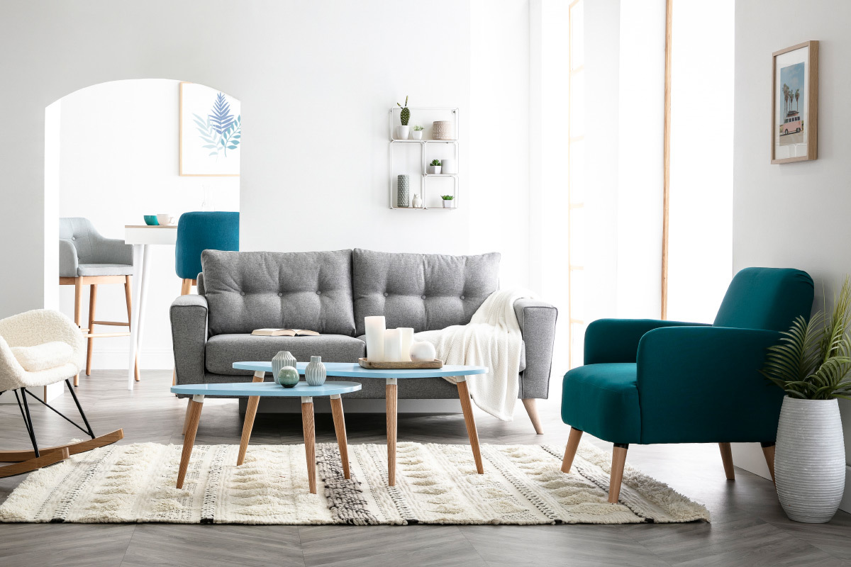 Tavolini bassi scandinavi blu laguna e legno chiaro ARTIK