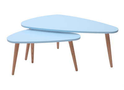 Tavolini bassi scandinavi blu laguna e legno chiaro ARTIK