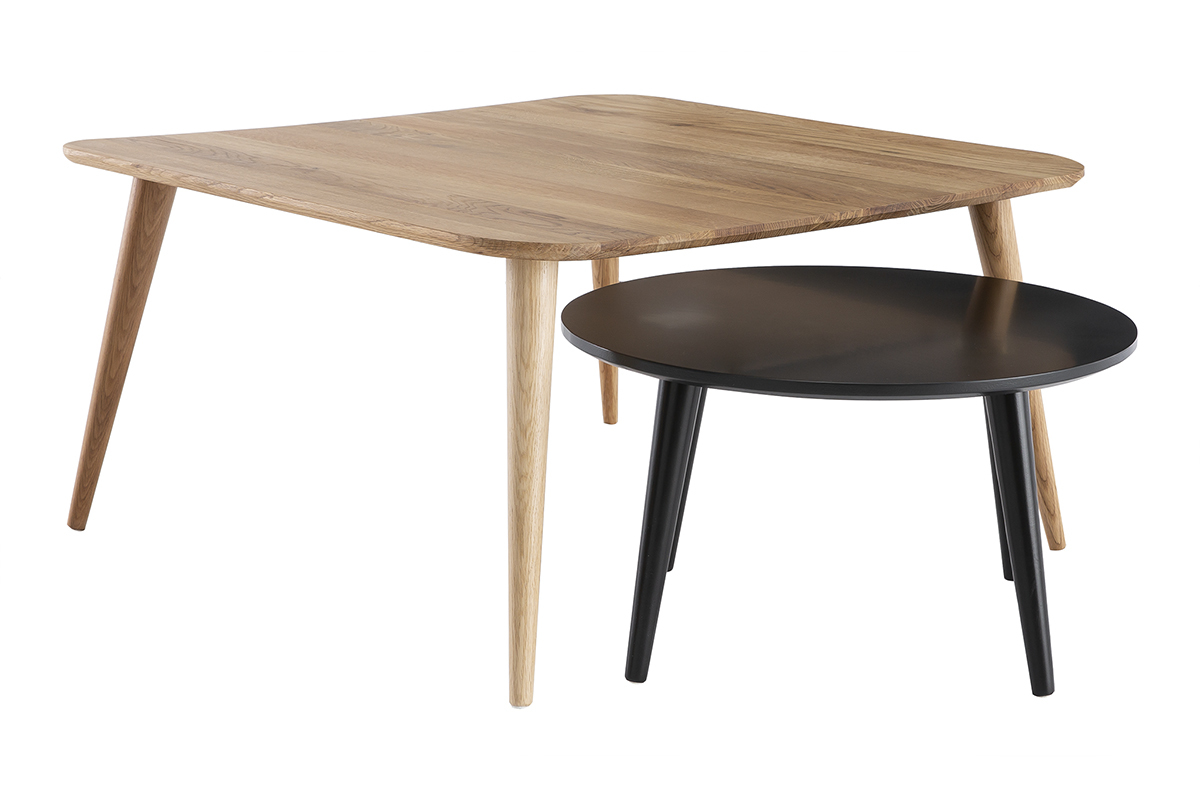 Tavolini bassi scandinavi in legno chiaro e nero (set di 2) TALE
