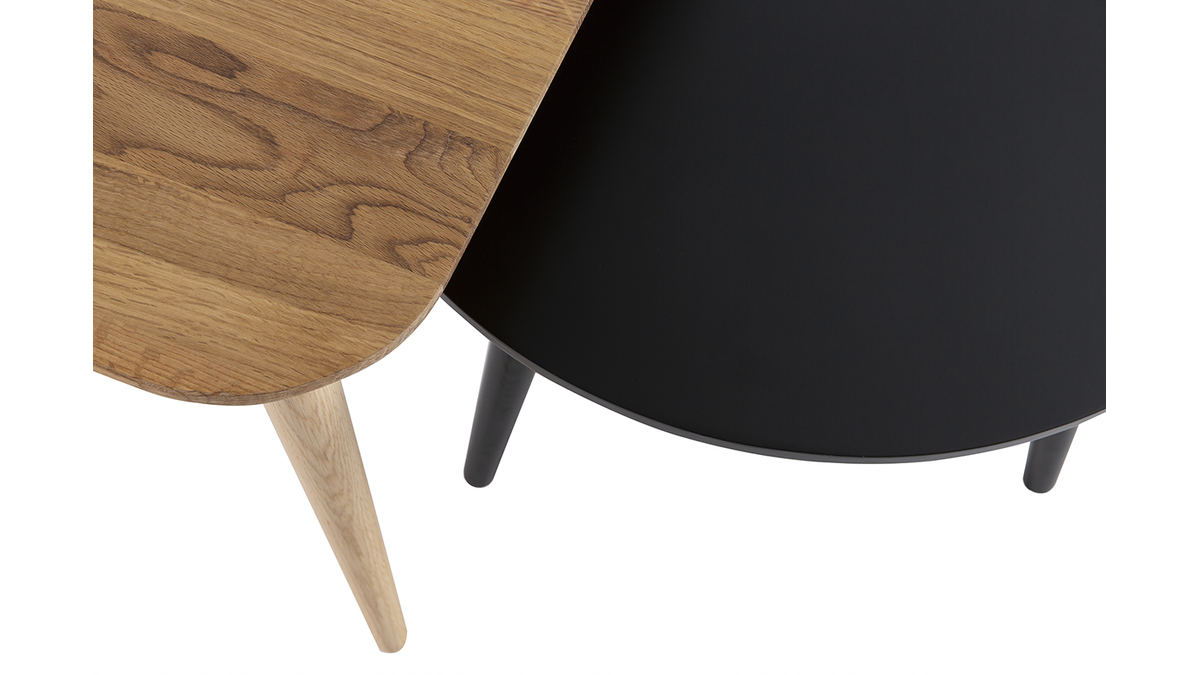 Tavolini bassi scandinavi in legno chiaro e nero (set di 2) TALE