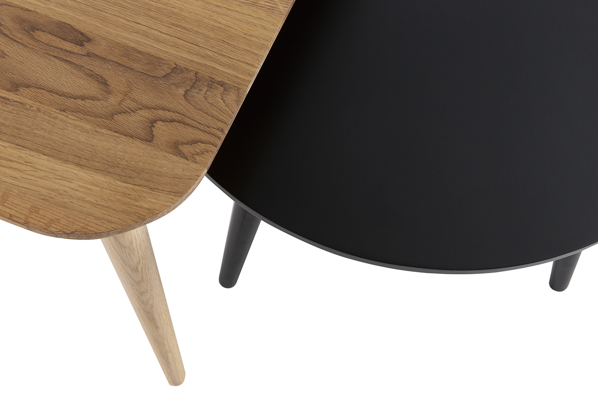 Tavolini bassi scandinavi in legno chiaro e nero (set di 2) TALE