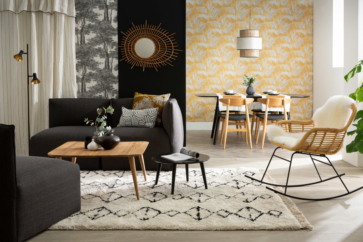 Tavolini bassi scandinavi in legno chiaro e nero (set di 2) TALE