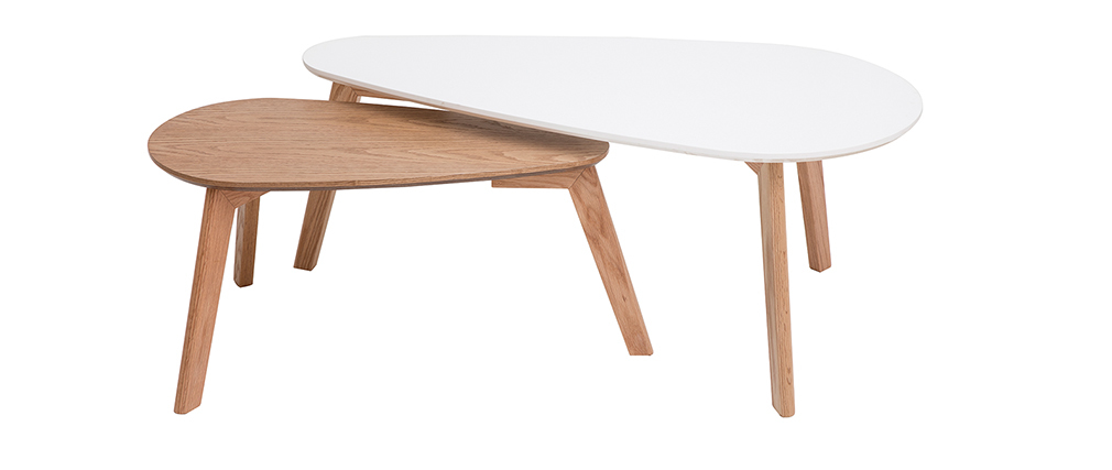 Tavolini bassi scandinavi quercia e bianco lotto di 2 ARTIK