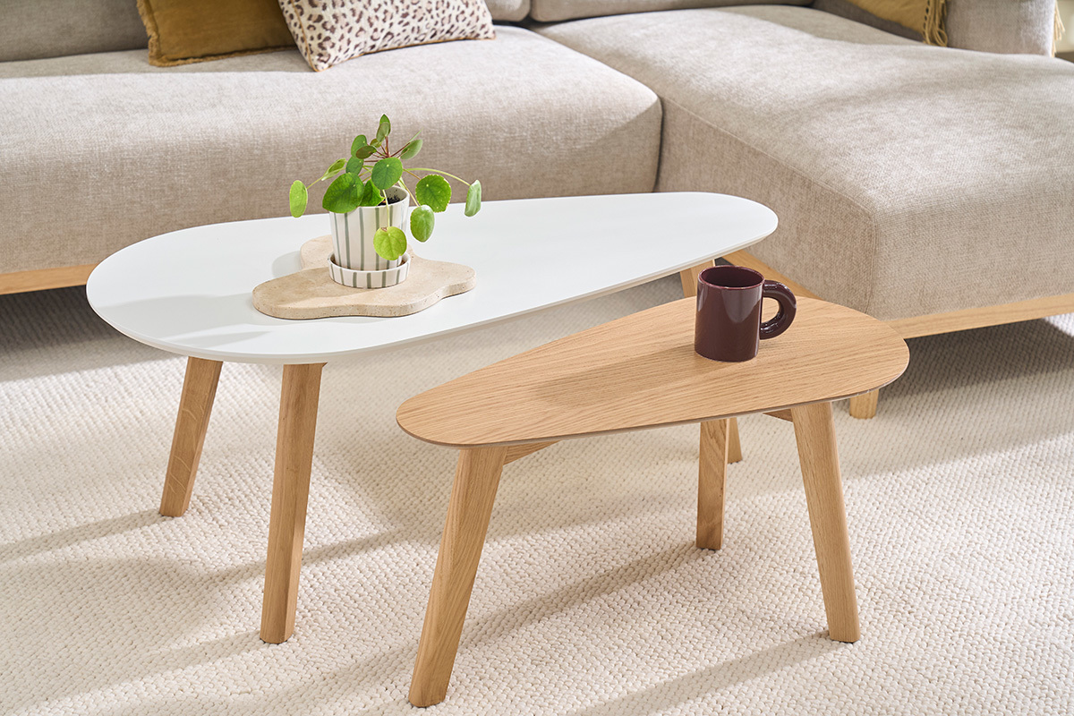 Tavolini bassi scandinavi quercia e bianco lotto di 2 ARTIK