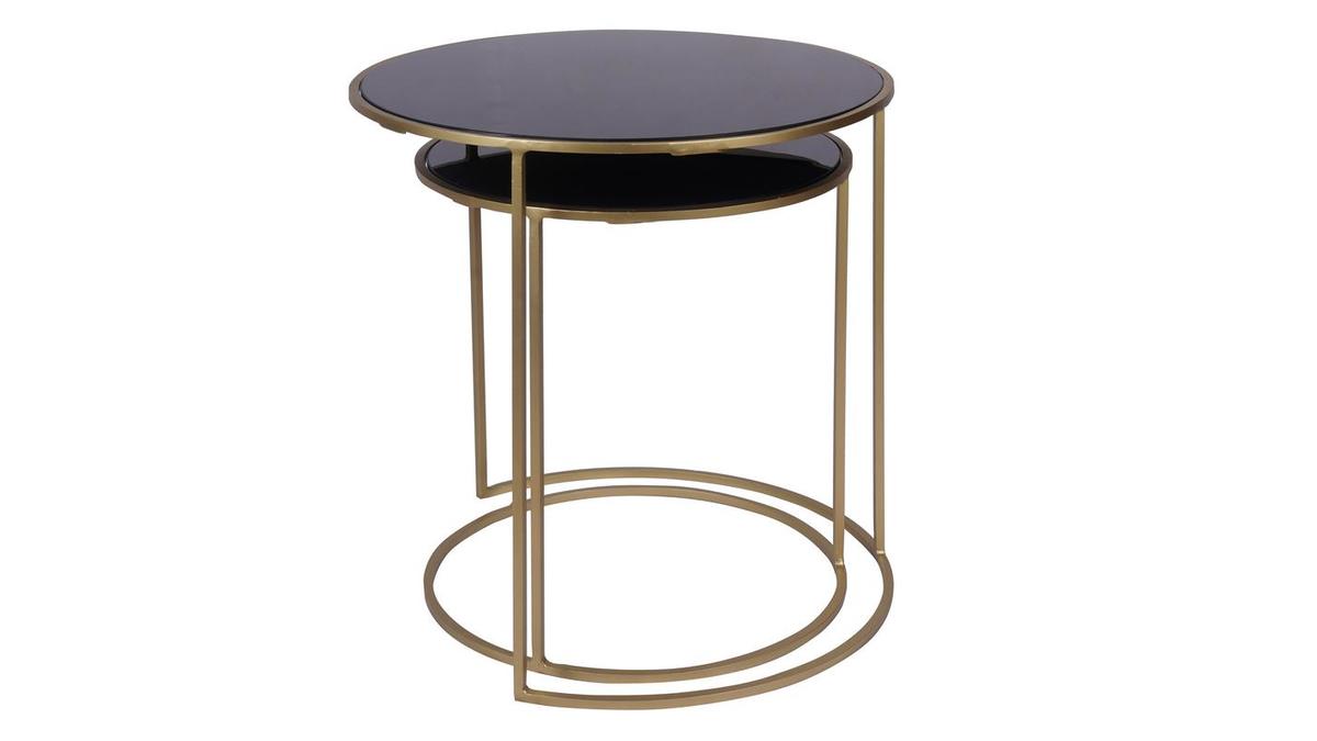 Tavolini caff estraibili in vetro colore nero e metallo dorato (set di 2) JANE