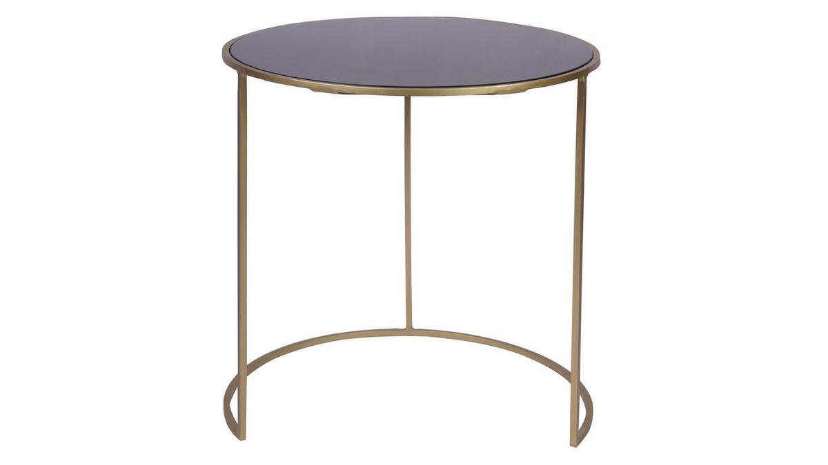 Tavolini caff estraibili in vetro colore nero e metallo dorato (set di 2) JANE