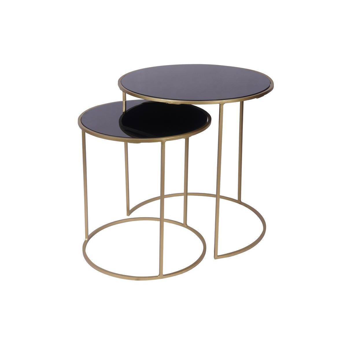 Tavolini caffè estraibili in vetro colore nero e metallo dorato (set di 2) JANE