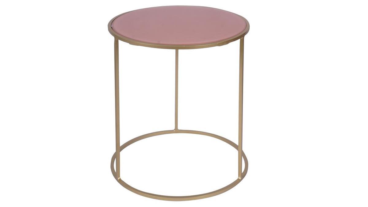 Tavolini caff estraibili in vetro colore rosa e metallo dorato (set di 2) JANE
