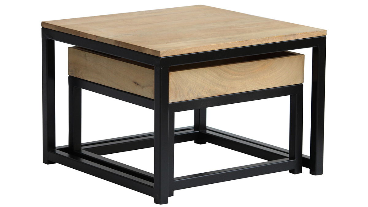 Tavolini da caffè quadrati a incastro in legno di mango e metallo (set di 2) FACTORY