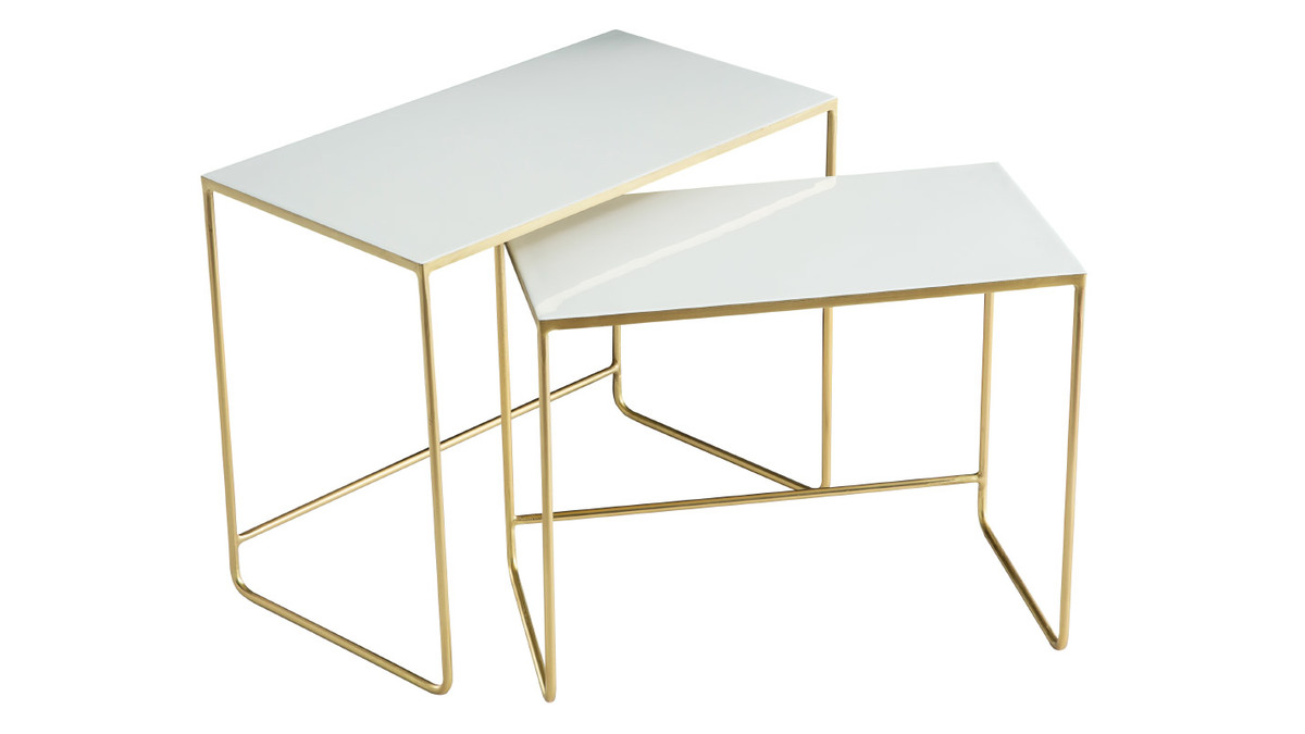 Tavolini da salotto estraibili bianco e oro (set di 2) WESS