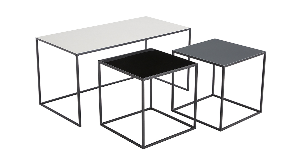 Tavolini da salotto estraibili bianco grigio e nero (set di 3) FIDO