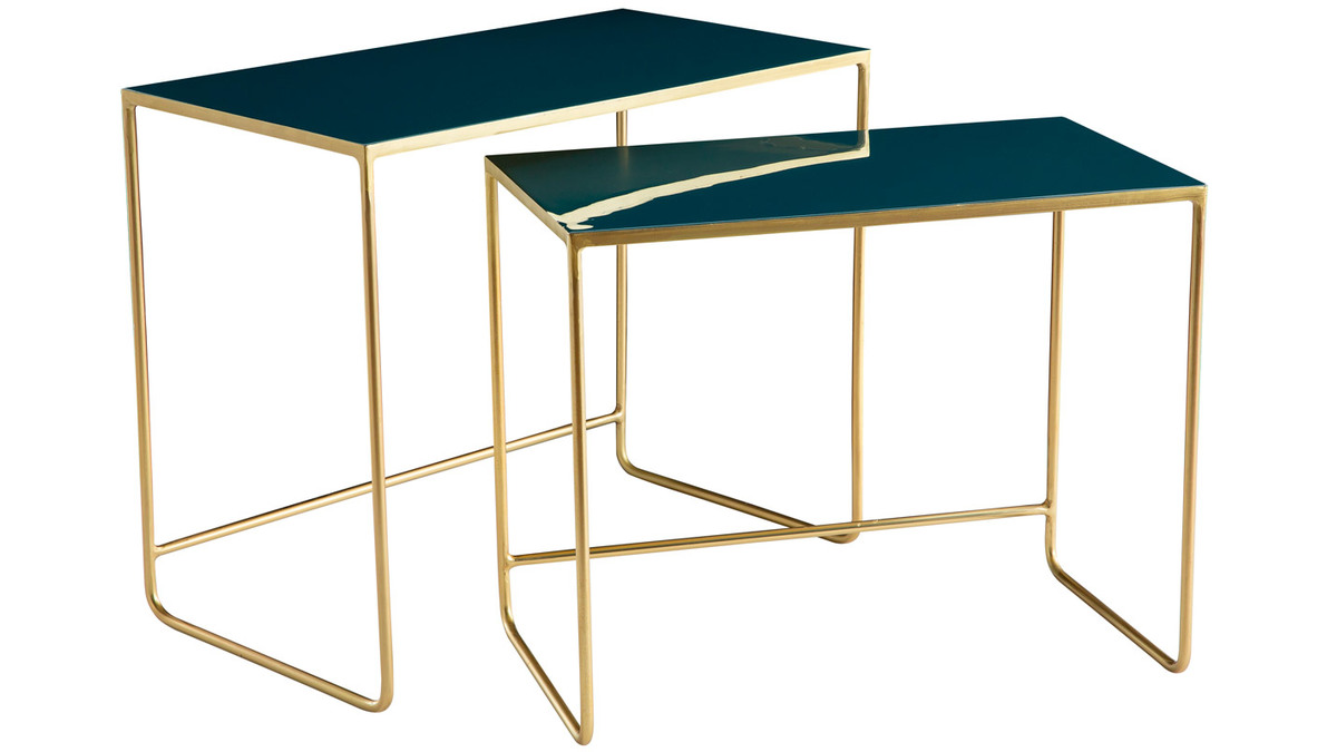Tavolini da salotto estraibili blu petrolio e oro (set di 2) WESS