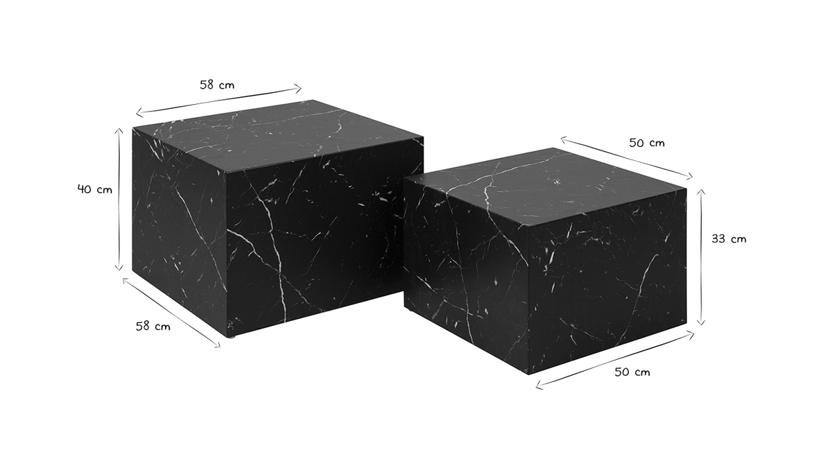 Tavolini da salotto estraibili design effetto marmo nero (set di 2) CALLA