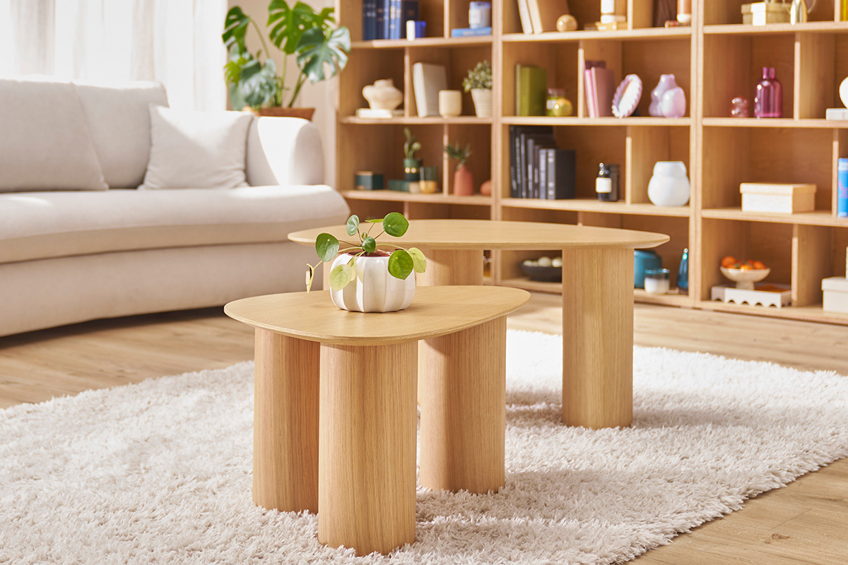 Tavolini da salotto estraibili design in legno chiaro (set di 2) FOLEEN