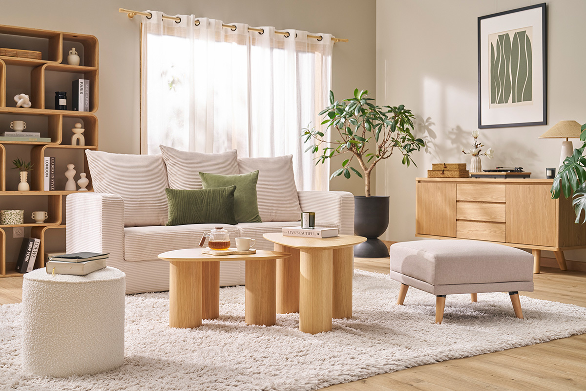 Tavolini da salotto estraibili design in legno chiaro (set di 2) FOLEEN