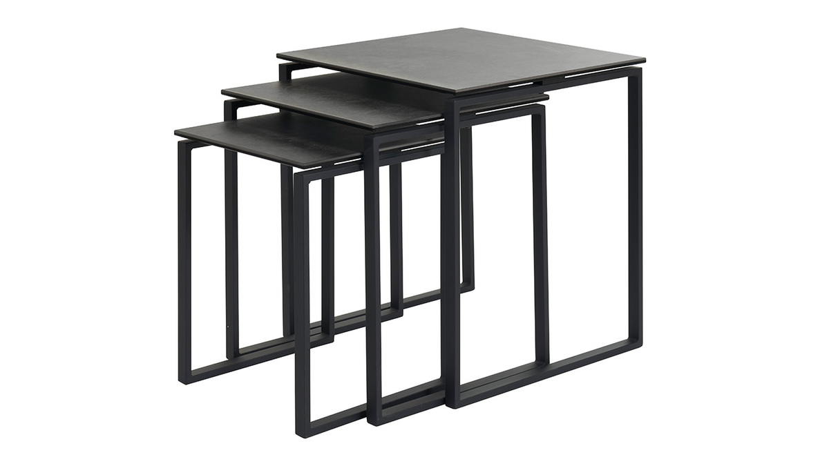 Tavolini da salotto estraibili design nero in ceramica e metallo (set di 3) STRESA