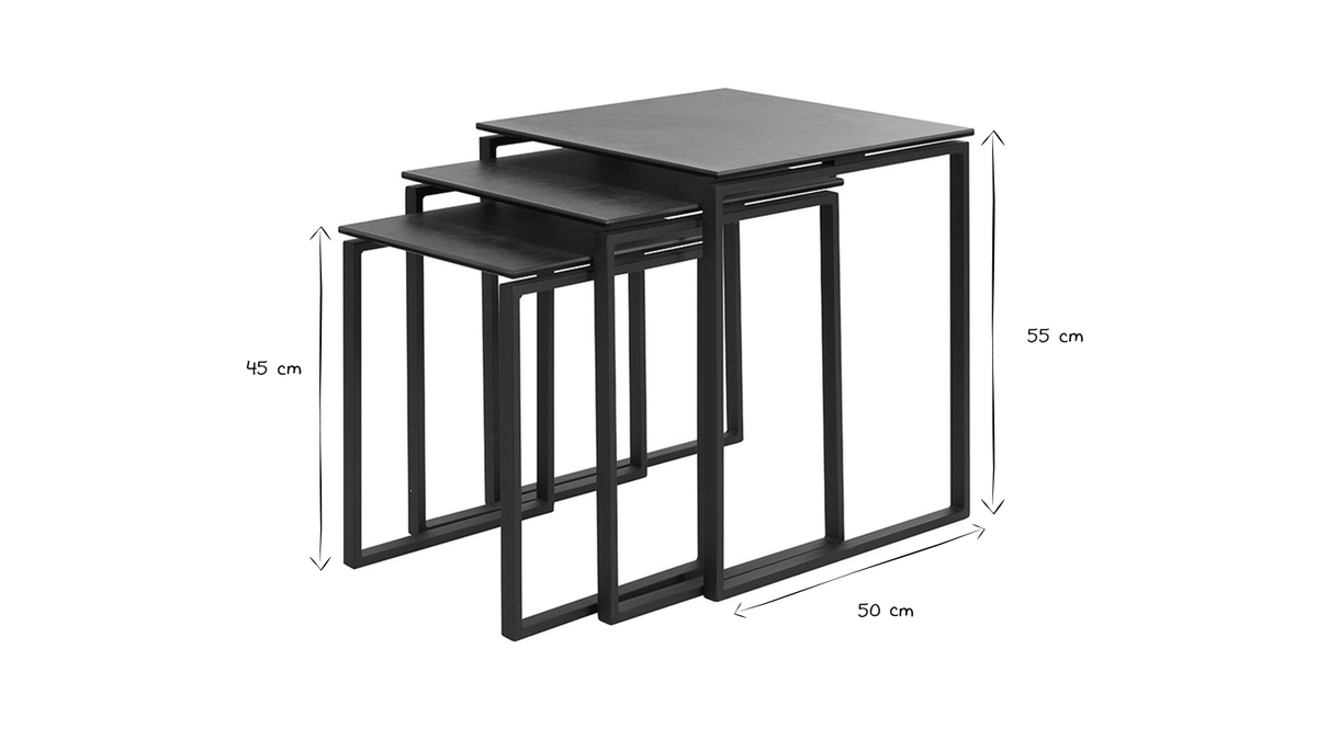Tavolini da salotto estraibili design nero in ceramica e metallo (set di 3) STRESA