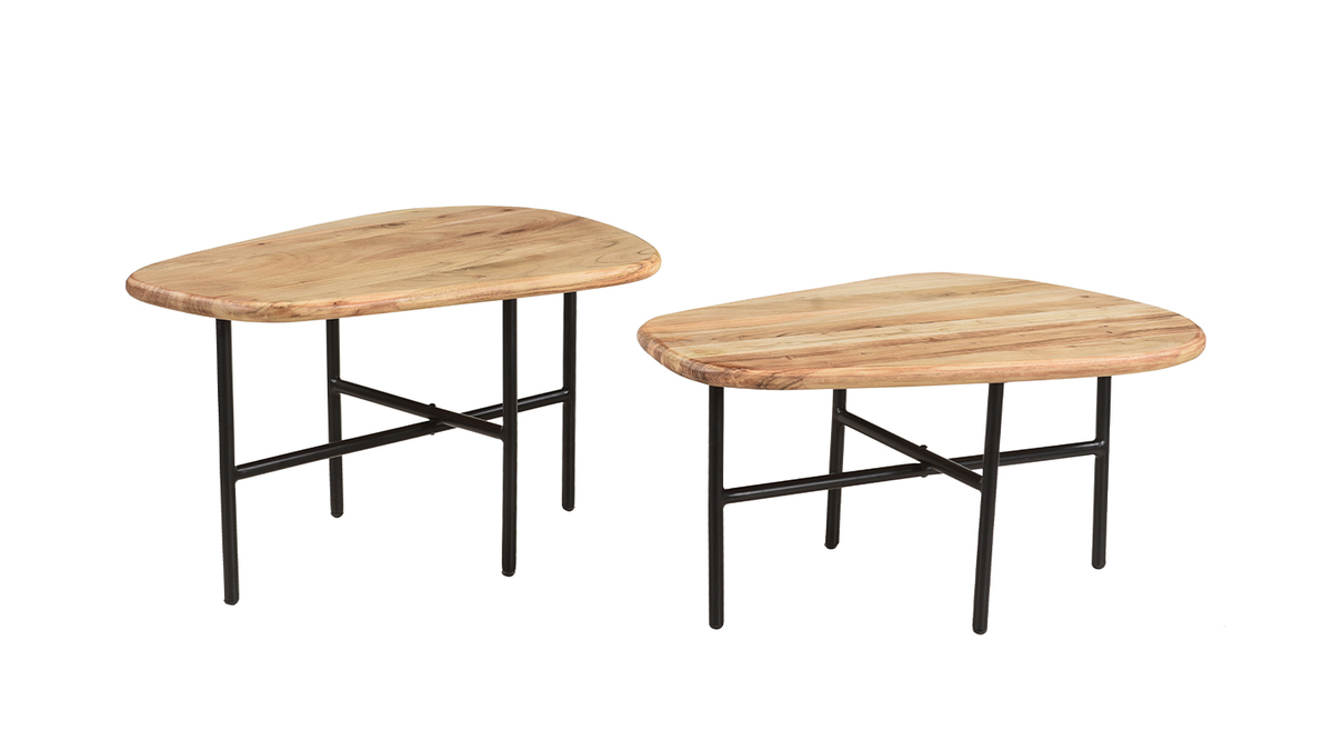 Tavolini da salotto estraibili legno massello chiaro e metallo nero (set di 2) SUZANE