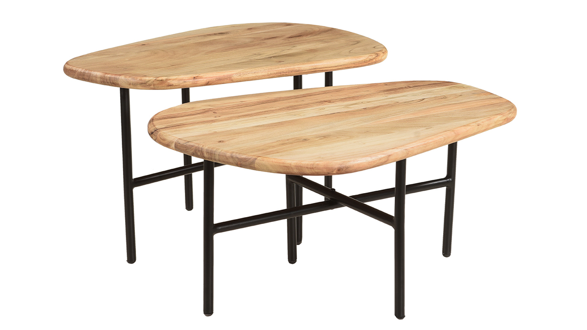 Tavolini da salotto estraibili legno massello chiaro e metallo nero (set di 2) SUZANE