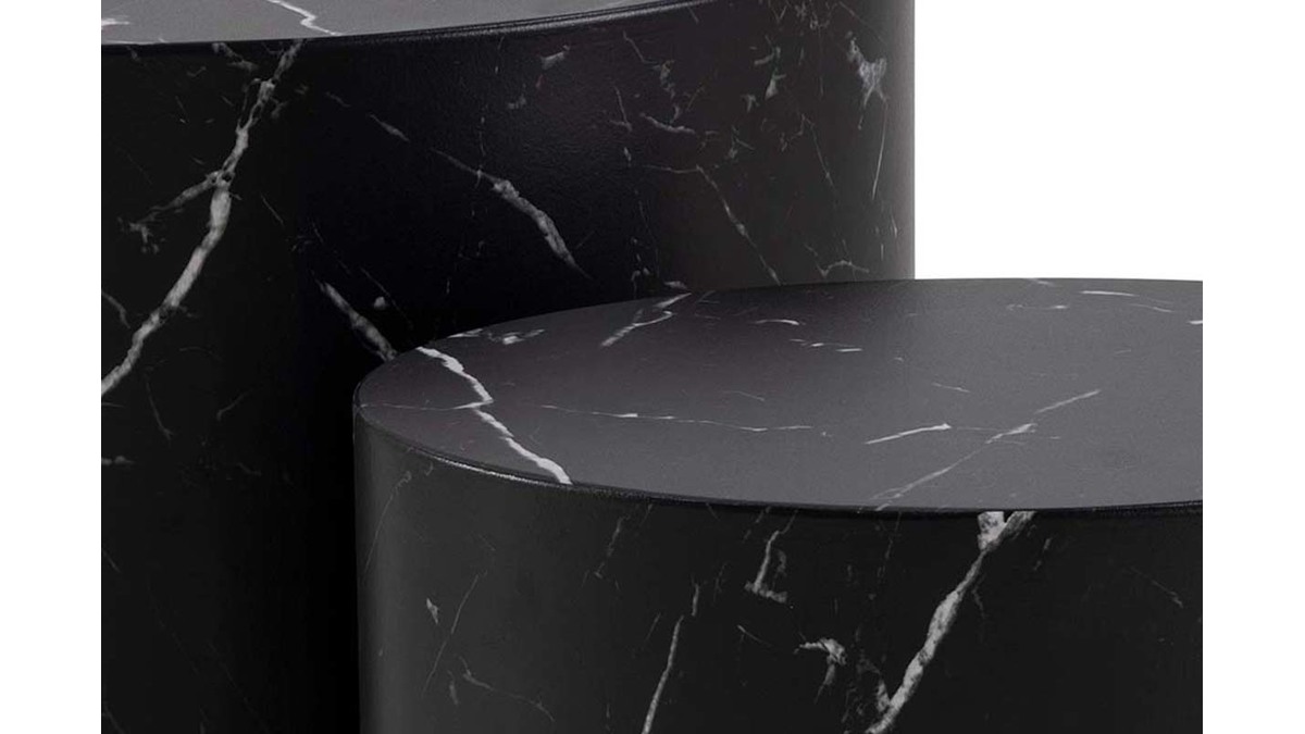 Tavolini da salotto estraibili ovali design finitura marmo nero (set di 2) FAMOSA