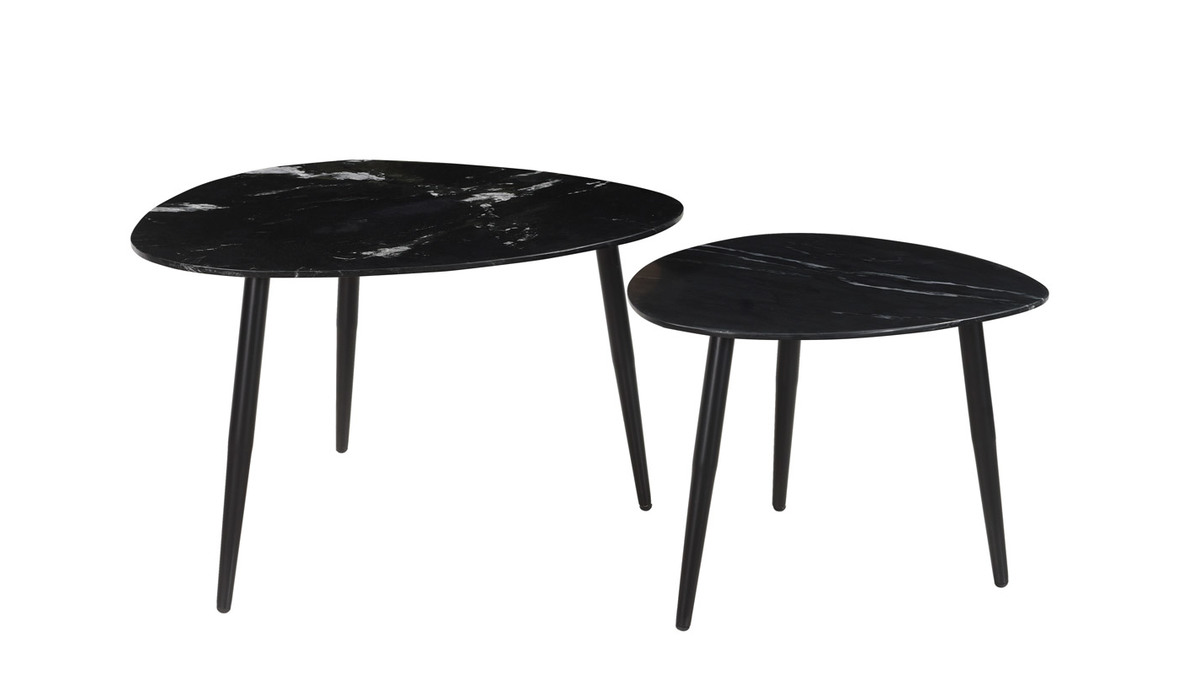 Tavolini da salotto estraibili ovali in marmo nero e metallo (set